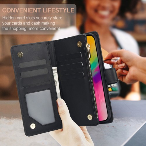 Leather Grid Wallet Zipper Phone Case For iPhone 16 15 14 13 12 11 Pro Max XR 8 - 第 6/19 張圖片