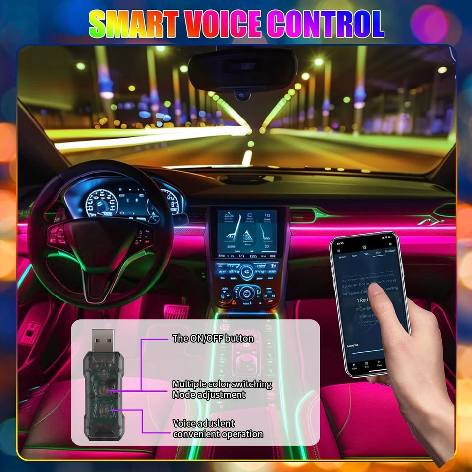 Tira de luz LED atmósfera neón decoración interior coche camión colores RGB + control remoto Foto 4 de 4