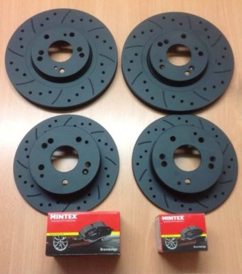 Honda Civic Typ R EP3 01-05 Vorne Hintere Bremsscheiben & Bremsbeläge Schwarz