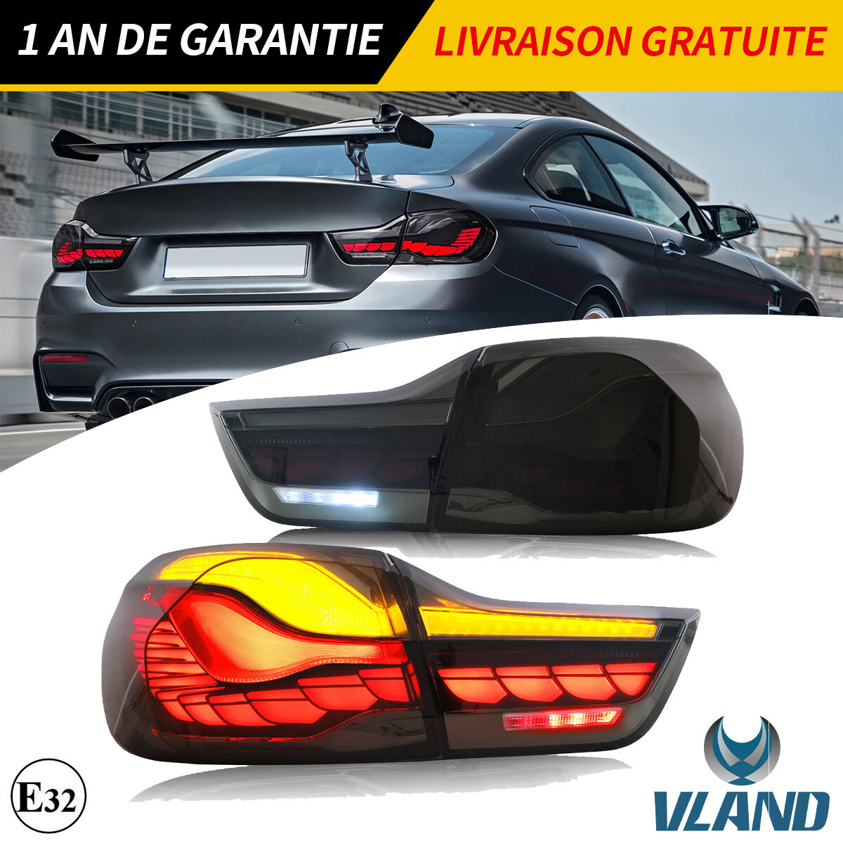 Feux Arrière OLED VLAND pour BMW M4 F82 F83 F32 Coupé Teinté Noir