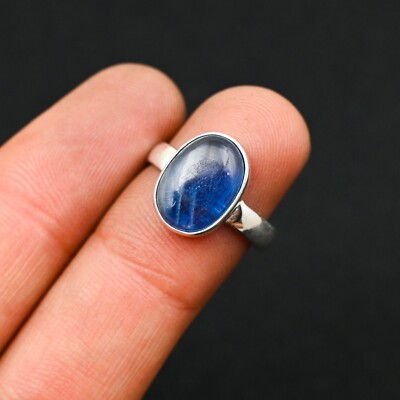 Natural Blue Kyanite Gemstone Handmade 925 Sterling Silver Jewelry Ring For Gift