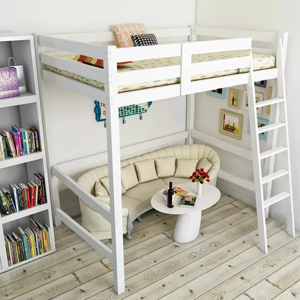White 3FT High Sleeper Cabin Bed Adult Kid Loft Bed Wooden Bunk Bed Frame Ladder