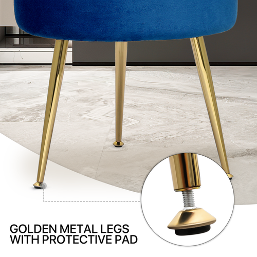 Silla taburete de maquillaje azul moderno de terciopelo con uñas acento sin espalda tapizada con mechones - Imagen 8 de 9