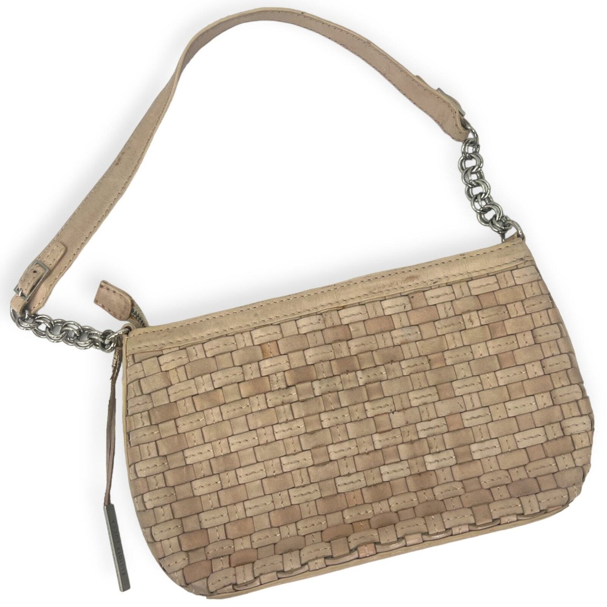 Elliot Luca Anthroplogie Woven Leather Beige Purse Shoulder  display picture 3
