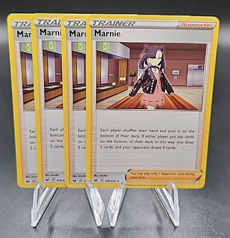 X4 Pokemon Non Holo Marnie Playset Trainer Card 169/202 Sword Shield Base Set