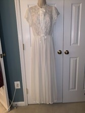 Vintage 1950s Radcliffe Peignoir Nightgown Negligee 2 Pc Set Long White Nylon M 