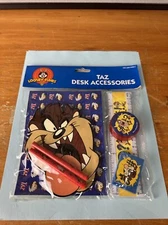 Vintage 1999 Looney Tunes Taz Desk Accessories School Supplies Ruler Eraser New