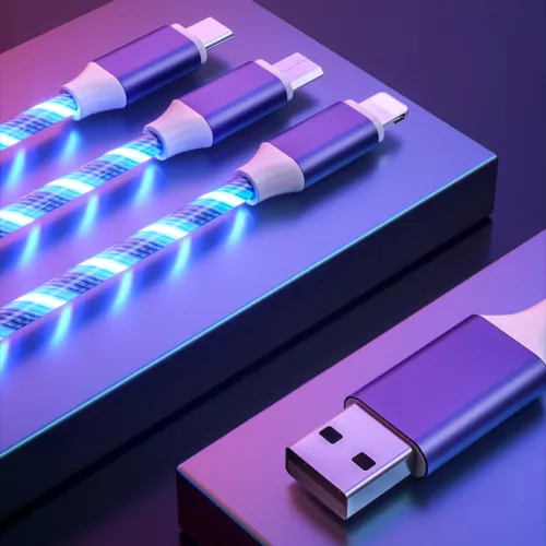 Wholesale 3 IN 1 Flowing LED Light Fast Charging Cable USB Cord For iPhone Bulk - Picture 12 of 20