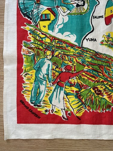 Vintage Mid Century Arizona Printed Souvenir Tablecloth 50s 60s (30A) 35x35 - Picture 3 of 9
