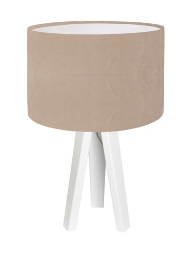 Wooden woven dresser lamp in velour optical beige white 46cm Aylmer-