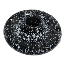 Vintage MCM Large Black Spongeware CERAMIC Cigarette Cigar Ashtray 9" Retro