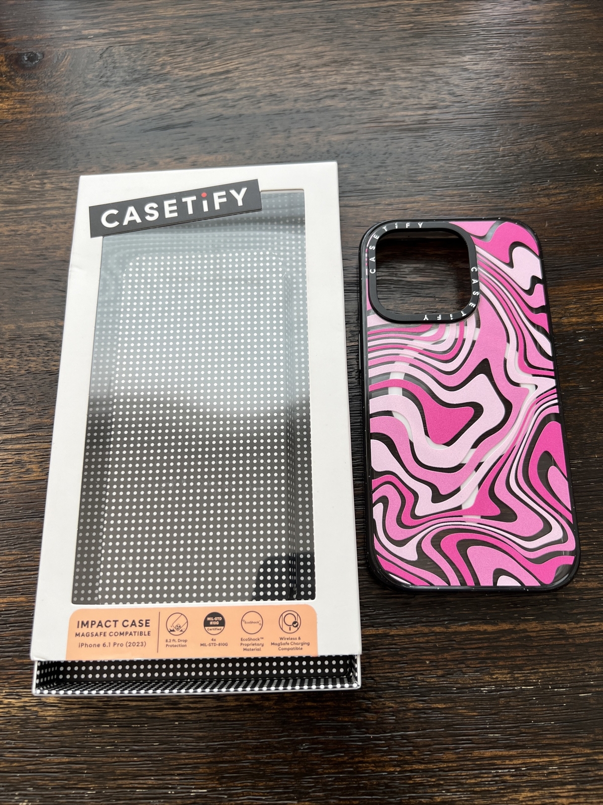 CASETiFY MagSafe Impact Case for iPhone 15 Pro 6.1 Pink Swirls Preowned-image