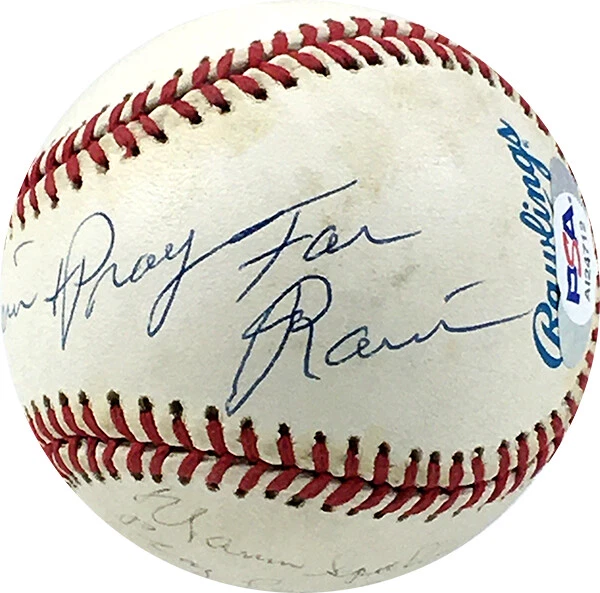 WARREN SPAHN & JOHNNY SAIN SIGNED AL BASEBALL INSCRIBED PRAY FOR RAIN, SNOW PSA - Image 3 of 4