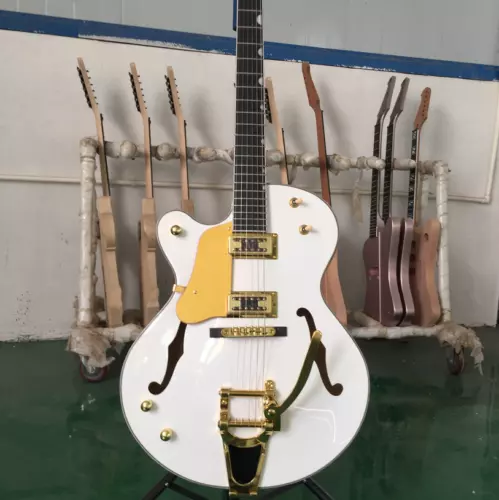 Hollow Body Left-handed Electric Guitar L5 White Ebony Fretboard Gold Hardware