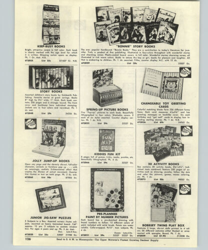 1954 anuncio de papel Bobbsey gemelos caja de juego capitán video casco espacial J Fred Muggs - Imagen 1 de 2
