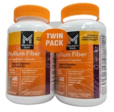 Member's Mark 100% Psyllium Fiber Supplement Capsules 2 x 400 = 800  Exp 03/2027