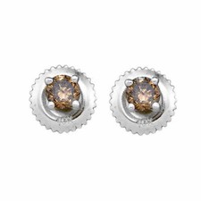 10kt White Gold Round Brown Treated Diamond Solitaire Earrings 1.00 Ctw