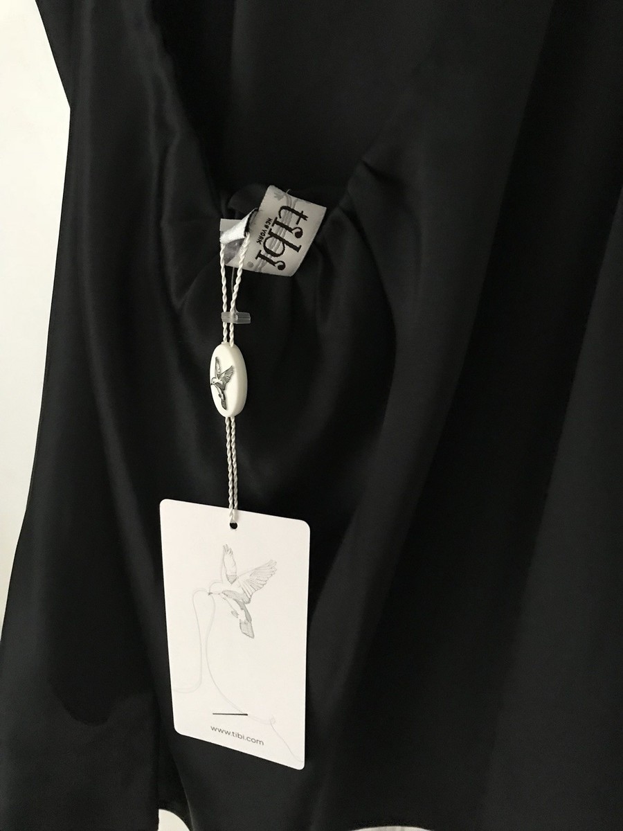 Chemise De Nuit TIBI En Soie Noire – Taille 10, Jabot, Manches Ouvertes, Neuve Avec étiquettes