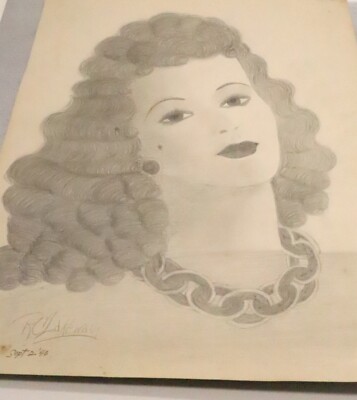 Vintage Artist Signed Drawing Pencil Sept. 2 1940 Fashion Female Portrait NICE!