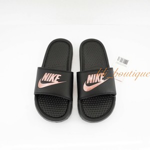 nike slides womens black and rose gold