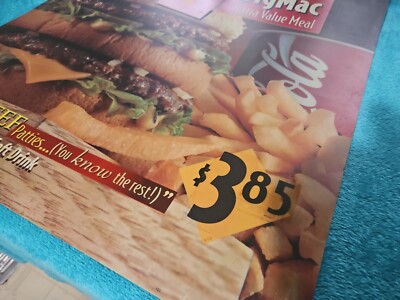 Rare 1996 McDonald's Big Mac Menu Translite Sign 22” x 22” Two All