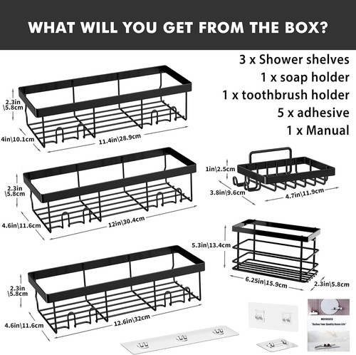 5x Bathroom Shower Caddy Shelf Organiser No Drill Wall Mounted Shower Shelves US - Picture 9 of 12