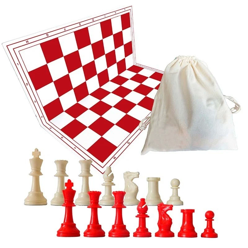 Ajedrez plegable rojo/blanco con piezas y bolsa de lana (set completo) - Imagen 1 de 1