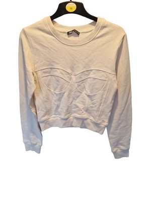 Zara Cropped Sweatshirt Creme Bustier Detail Gr. S