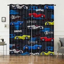 Colorful Cartoon Racing Car Window Curtain,Extreme Sports  Cool Racecar Them...