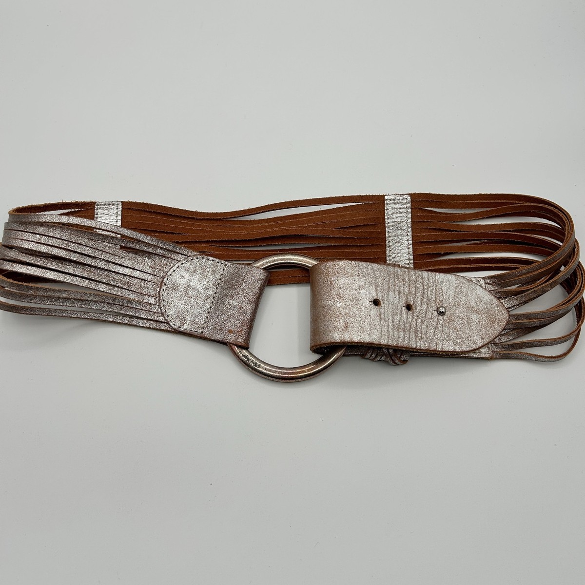 Linea Pelle Belt Womens M Distressed Silver Fringe Grommet 