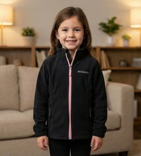 Columbia Girls Benton Springs Fleece Jacket Black Pink Zip Size XS 6/7  Style