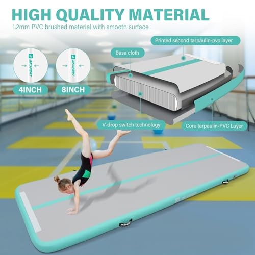  Gymnastics Air Mat Tumble Track Tumbling Mat 10ftx3.3ftx4inch Mint Green