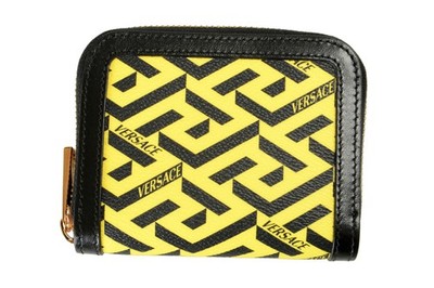 Versace Women's ''La Greca'' Signature Yellow Zip Around Compact Wallet