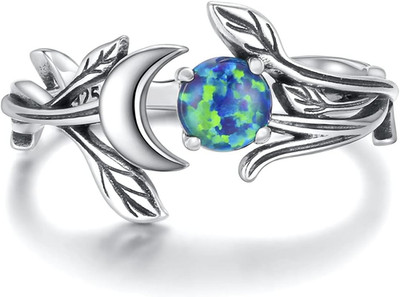 925 Sterling Silber Opal Türkis Mondstein Mondring - verstellbar Vintage Cres