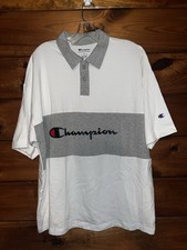 Champion Men's Powerblend Rugby Polo Short Sleeve Tee Shirt White/Gray Size L