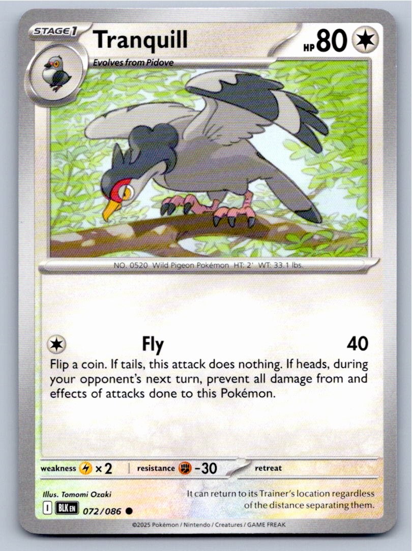 2025 POKEMON TRANQUILL BLACK BOLT 072/086 COMMON NM A43450 FREE S&H
