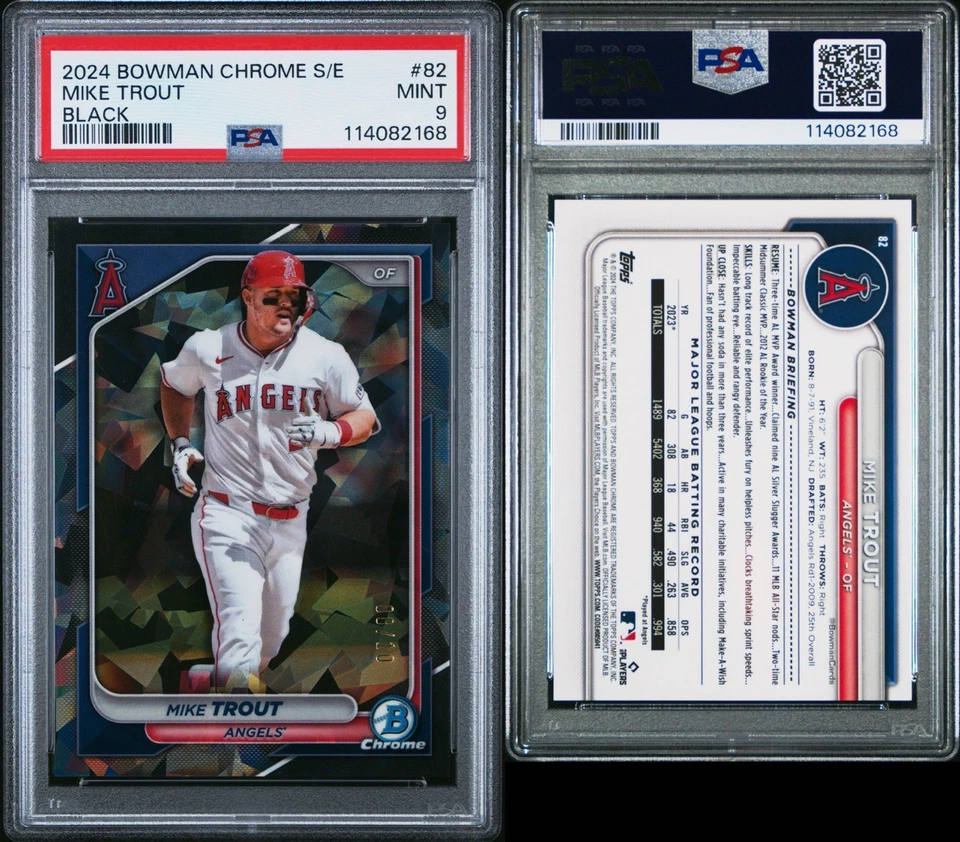 Bowman 2024 cromo zafiro edición negro #82 Mike Trout/10 PSA 9 como nuevo Foto 3 de 3