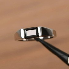 2ct Lab Created Onyx Emerald Cut Engagement Wedding Beauty Ring 925 Silver