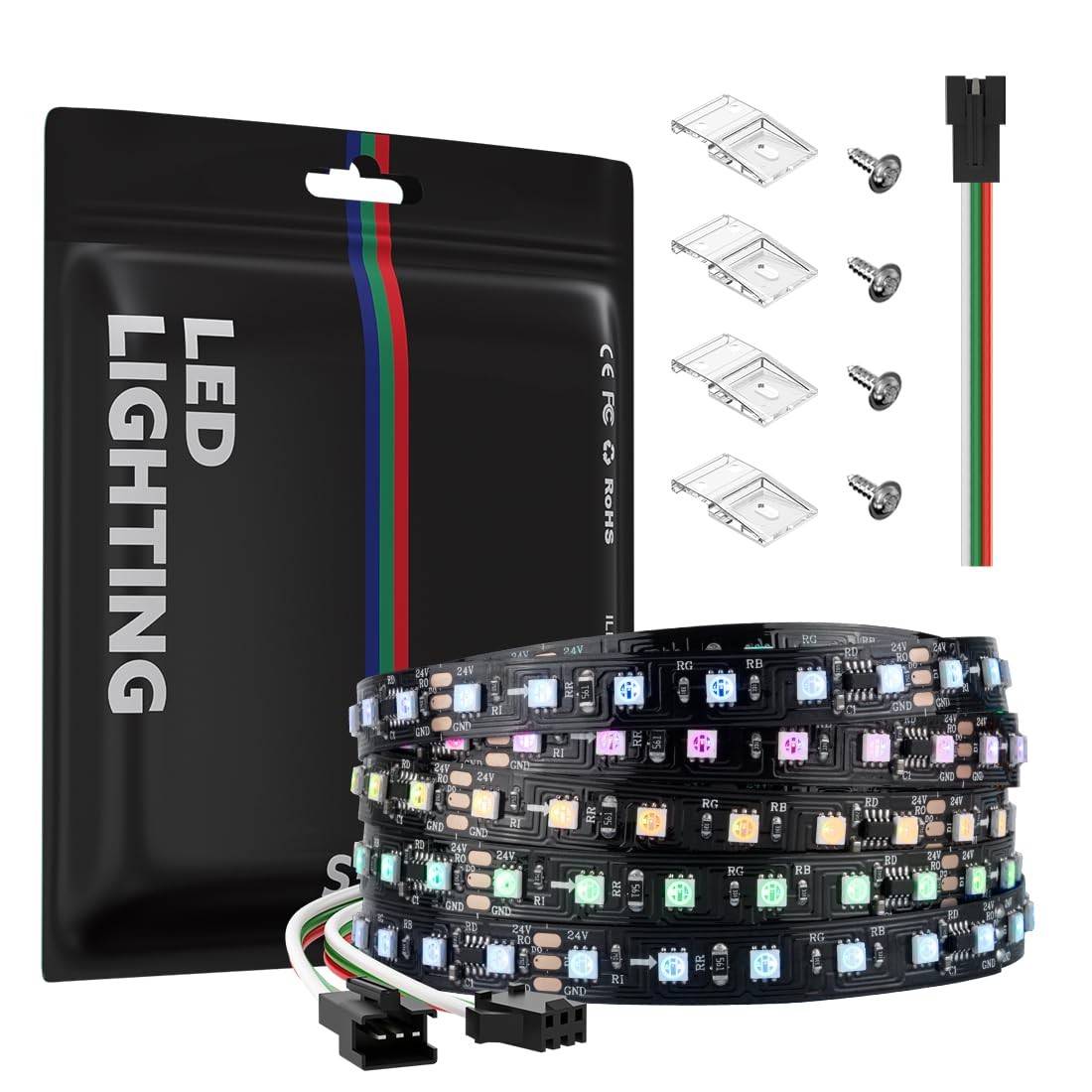 Ruban LED RGB IC WS2811 5M ruban animé haute densité 24V pour décoration salon et gaming