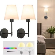 Battery Operated Wall Sconces with Remote Set of 2 Rechargeable Wall Light Black
