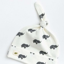 Monica  Andy Baby White  Gray Elephant Print Cotton Adjustable Top Knot Cap