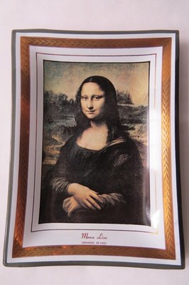 Vintage De Vinci Mona Lisa Houze Art Glass Wall Decor Trinket Dish Gold Trim