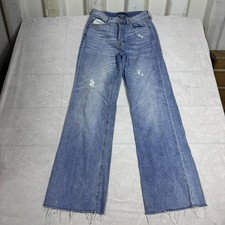 Aeropostale Womens Wide Leg Jeans Womens Blue Denim Super High Rise Distressed