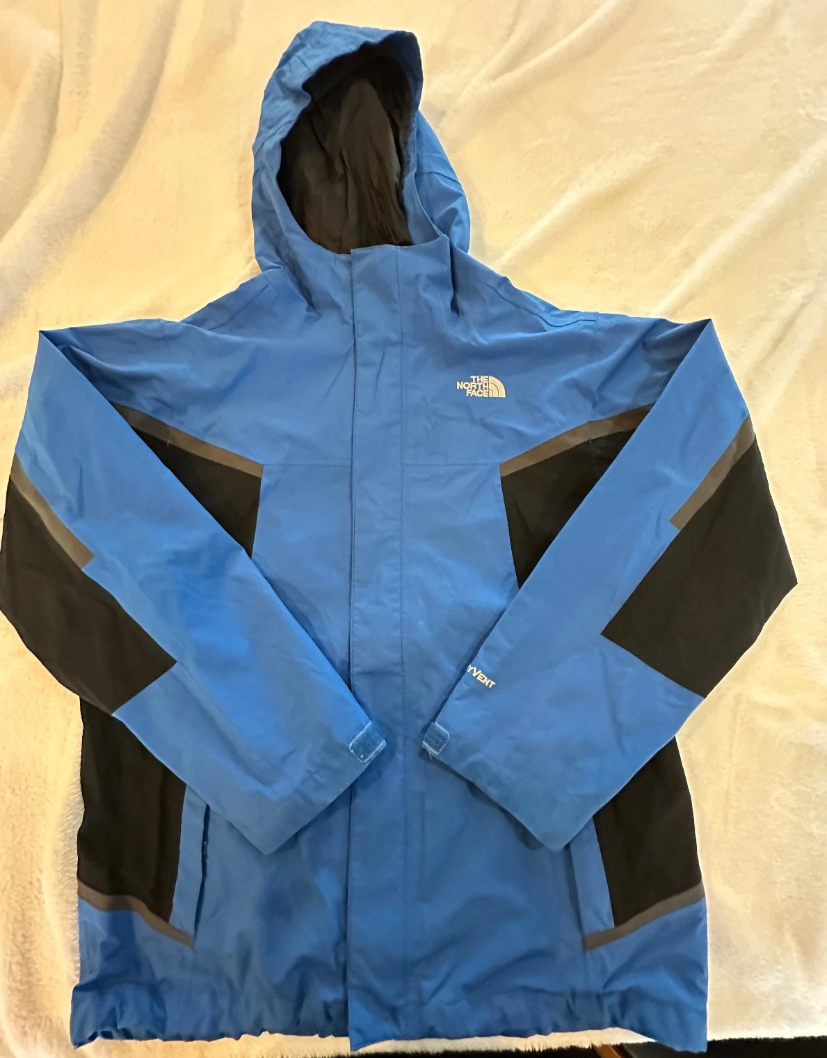 The North Face Boys HyVent Rain Jacket Hooded Blue Shell Only Large 14/16