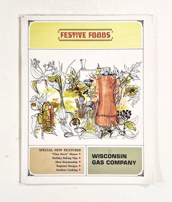 #ad 1967 FESTIVE FOODS FOR FAMILY FUN cookbook Wisconsin Gas Company MID CENTURY $10.85