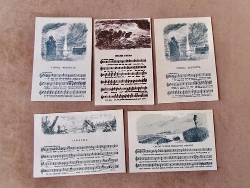 5 Original WWII 1942 Leningrad Siege Songs Postcards Artist G. Morozov Archive