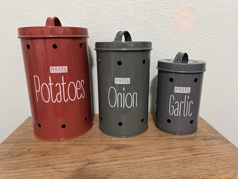 Hazel Potato Onion Garlic Storage Containers Set of 3 Galvanized Metal