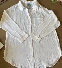 Shade & Shore White Gauze Crinkle Button Down Oversized Cover-Up Shirt XL