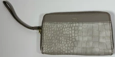 Fossil Jori Multifunction Wristlet Gray Crocodile Embossed Wallet retail $75