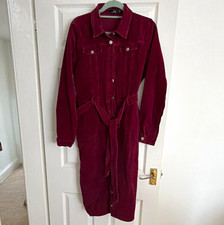 LTS Burgundy Corduroy Shirt Dress Collared Long Sleeve Knee Length Belted 16